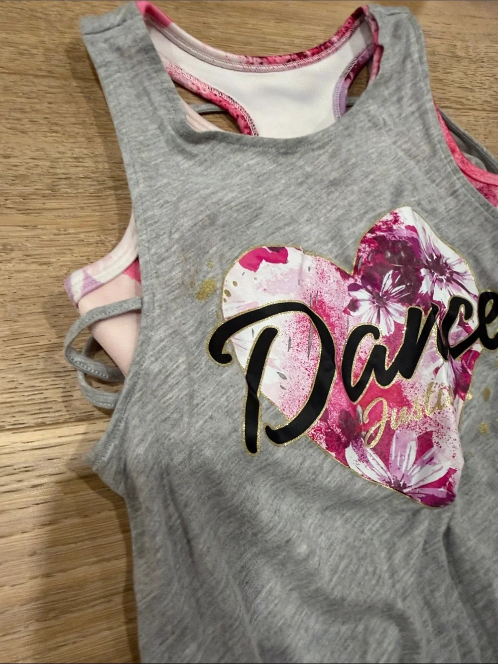 Justice White Racerback Tank with Pink and Purple Trim